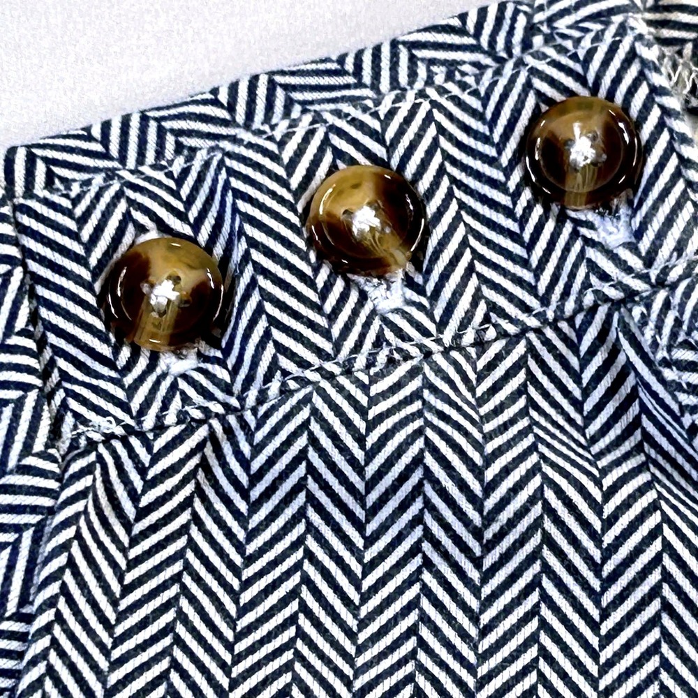 Duffield Lane Girls Navy White Herringbone Button Shoulder A-Line Dress Size 8 - Picture 7 of 8
